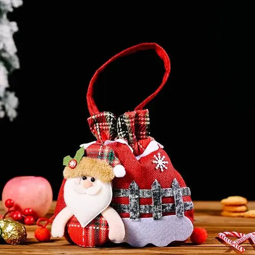 Christmas fabric gift bags with drawstring – reusable festive bags in various designs