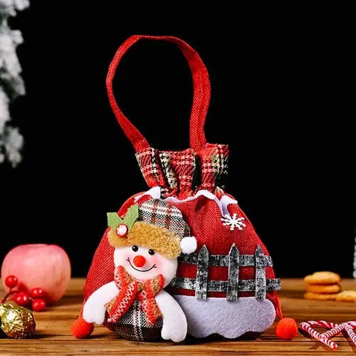 Christmas fabric gift bags with drawstring – reusable festive bags in various designs