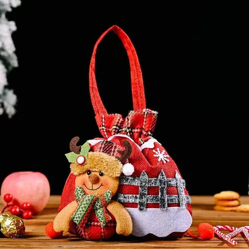 Christmas fabric gift bags with drawstring – reusable festive bags in various designs