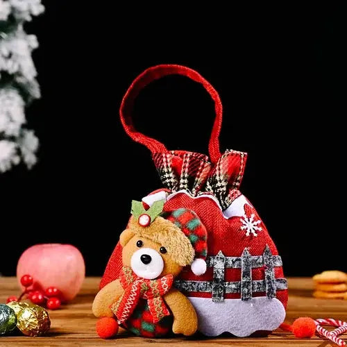 Christmas fabric gift bags with drawstring – reusable festive bags in various designs