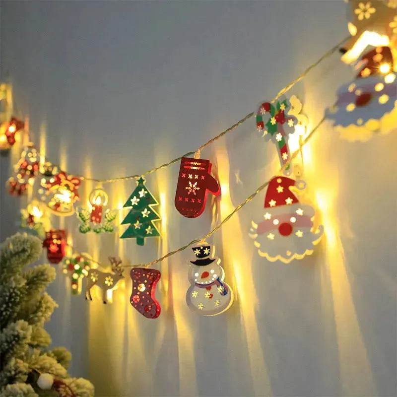 Christmas LED String Lights with Santa, Reindeer & Snowman Decorations