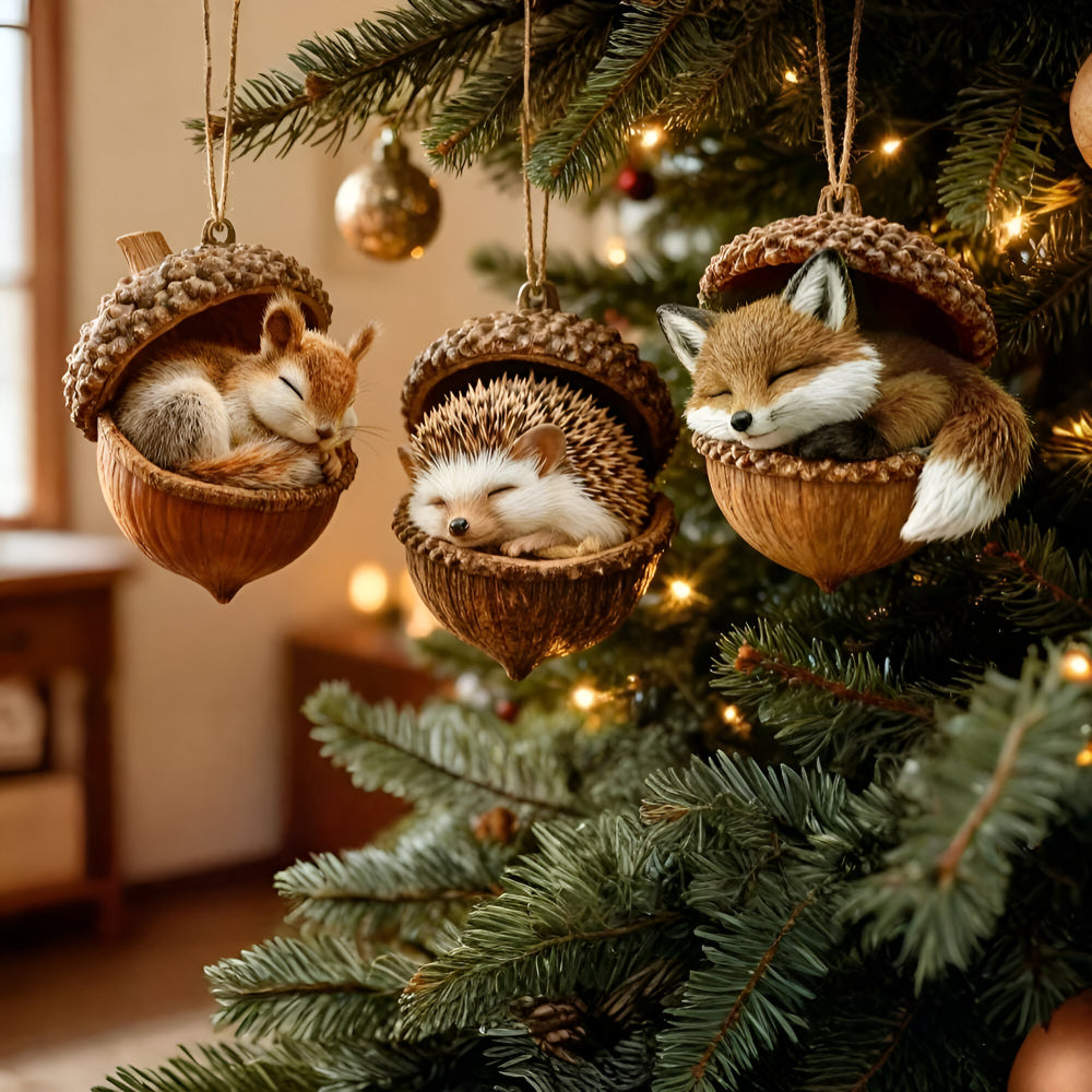 Christmas Ornaments Woodland Animal Acorn Tree Decor