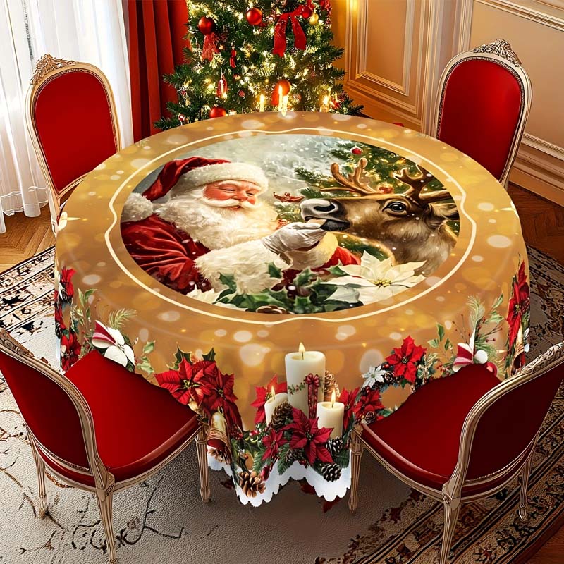 Christmas Table Runner with Reindeer and Snowmen – Durable Polyester