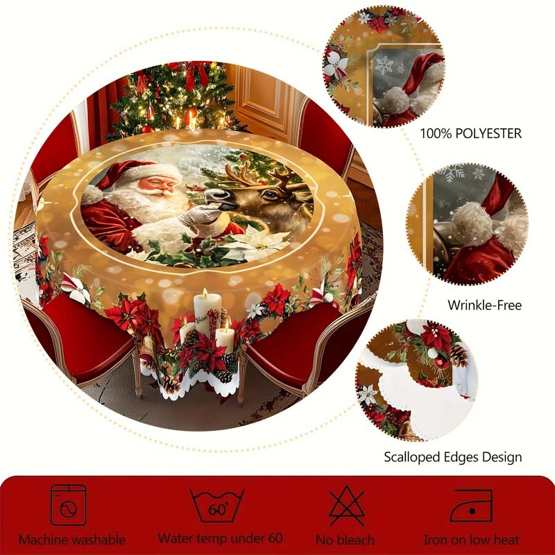 Christmas Table Runner with Reindeer and Snowmen – Durable Polyester