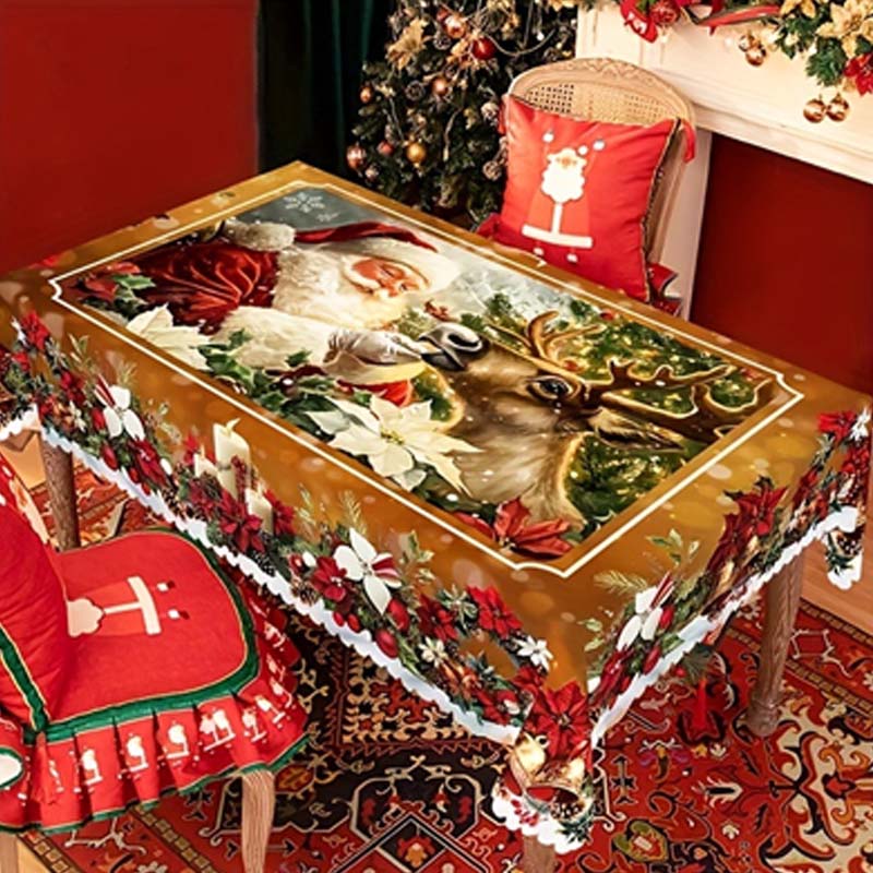 Christmas Table Runner with Reindeer and Snowmen – Durable Polyester