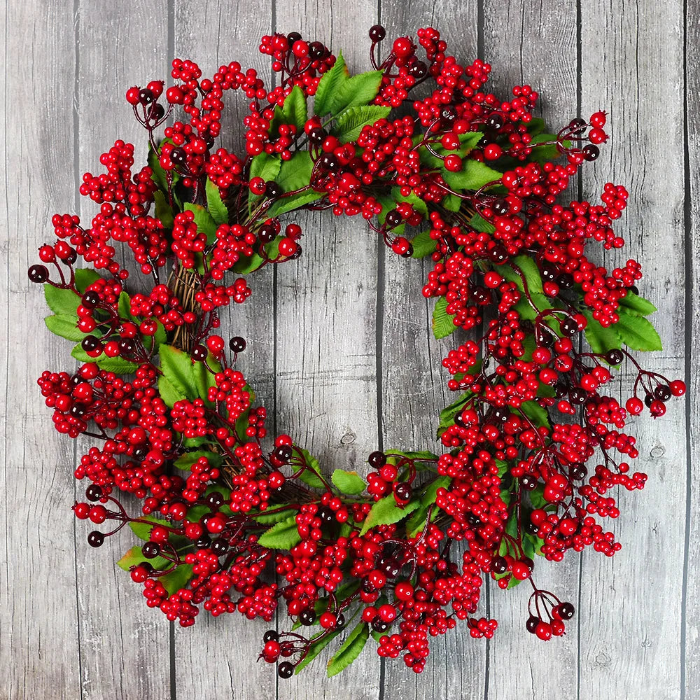 Christmas Wreath with Red Berries and Green Cypress Leaves – Perfect Seasonal Decoration