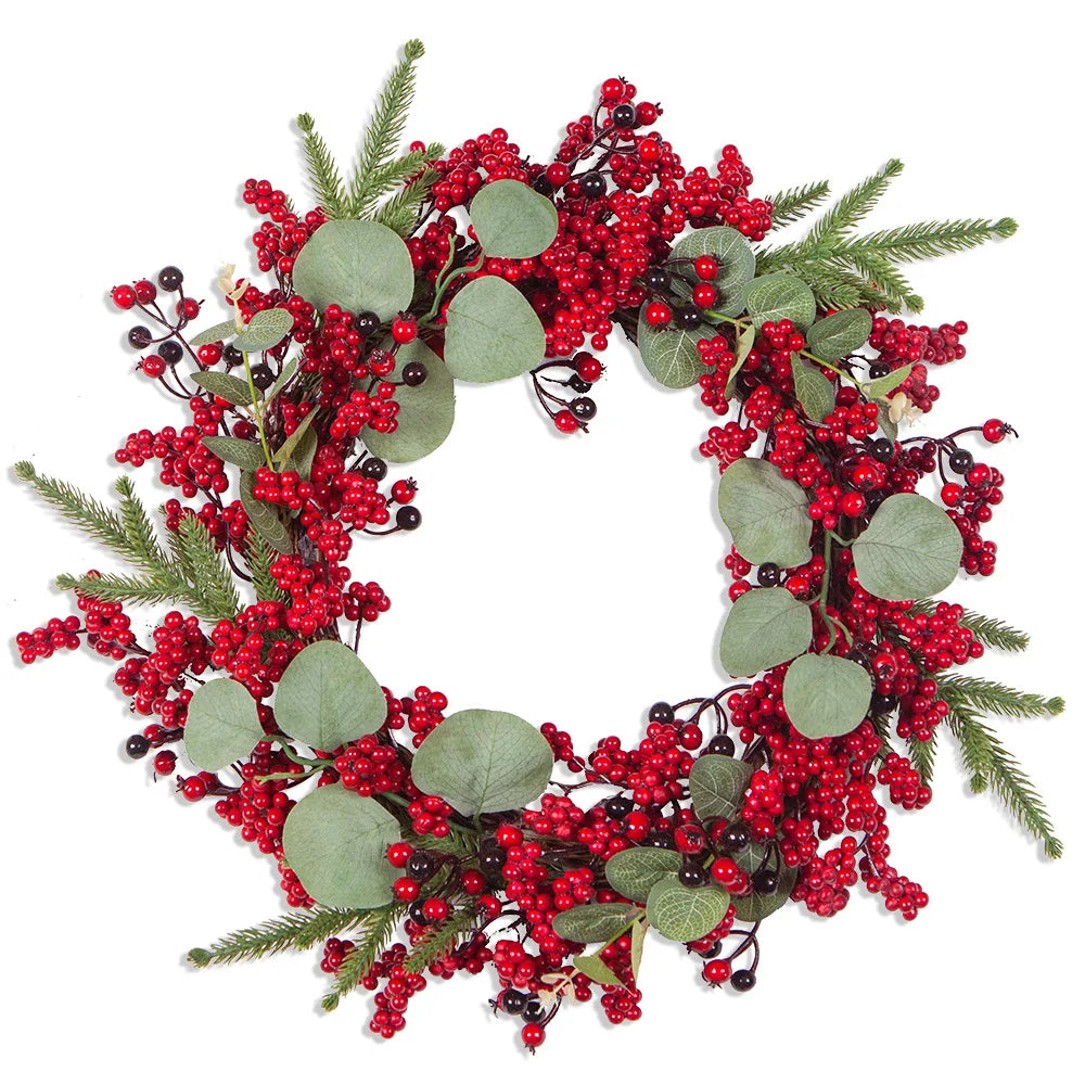 Christmas Wreath with Red Berries and Green Cypress Leaves – Perfect Seasonal Decoration