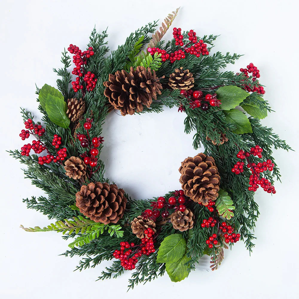 Christmas Wreath with Red Berries and Green Cypress Leaves – Perfect Seasonal Decoration