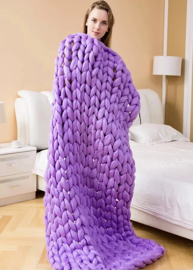 Boneroshop | Chunky Knit Blanket – Cosy Wool Blanket for Every Room – Soft & Warm – Perfect for Sofa and Bed