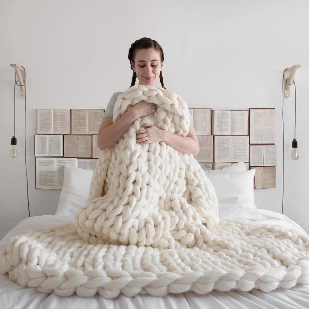 Boneroshop | Chunky Knit Blanket – Cosy Wool Blanket for Every Room – Soft & Warm – Perfect for Sofa and Bed