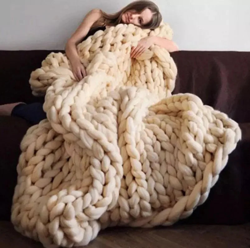 Boneroshop | Chunky Knit Blanket – Cosy Wool Blanket for Every Room – Soft & Warm – Perfect for Sofa and Bed