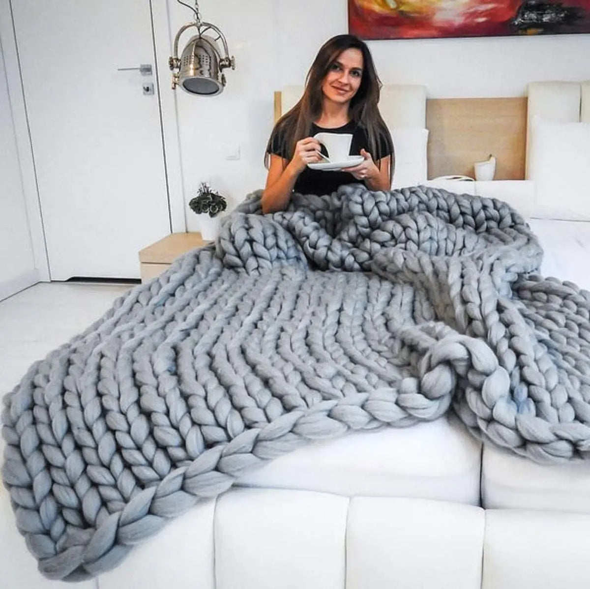 Boneroshop | Chunky Knit Blanket – Cosy Wool Blanket for Every Room – Soft & Warm – Perfect for Sofa and Bed