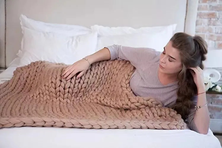 Boneroshop | Chunky Knit Blanket – Cosy Wool Blanket for Every Room – Soft & Warm – Perfect for Sofa and Bed
