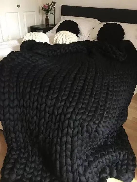 Boneroshop | Chunky Knit Blanket – Cosy Wool Blanket for Every Room – Soft & Warm – Perfect for Sofa and Bed