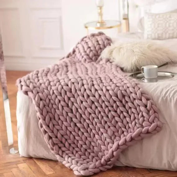Boneroshop | Chunky Knit Blanket – Cosy Wool Blanket for Every Room – Soft & Warm – Perfect for Sofa and Bed
