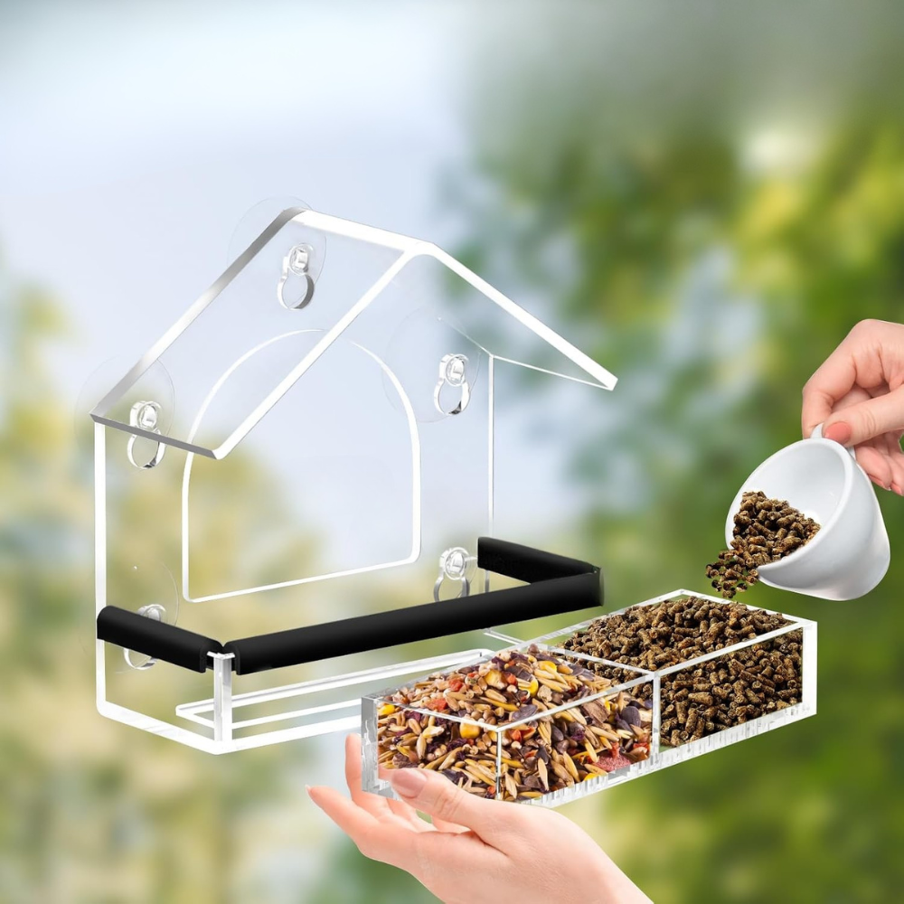 Clear Acrylic Window Bird Feeder with Suction Mount