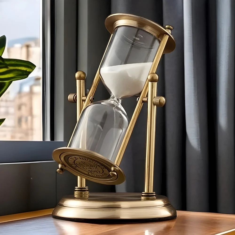 Clear hourglass timer with elegant flow for productive and stylish workspace design