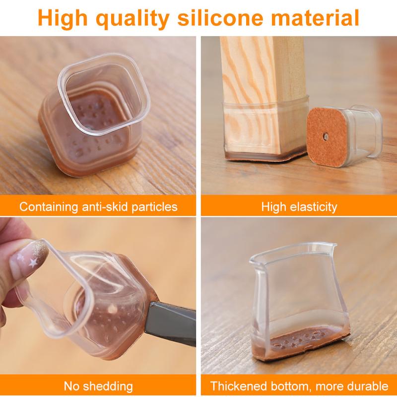 Boneroshop | Clear Silicone Chair Leg Caps with Integrated Felt Pads
