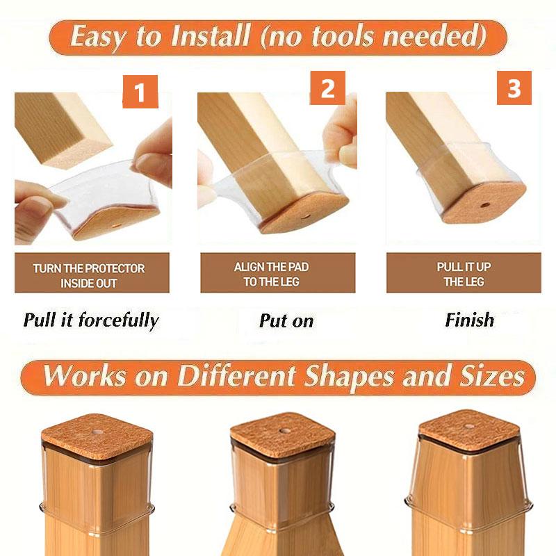 Boneroshop | Clear Silicone Chair Leg Caps with Integrated Felt Pads