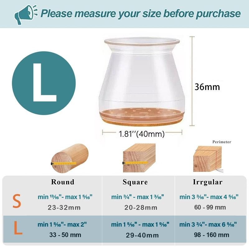 Boneroshop | Clear Silicone Chair Leg Caps with Integrated Felt Pads