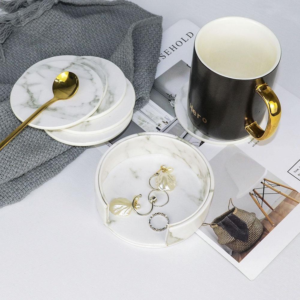 Coastline Vegan Leather Coaster Set – Marble Look – Stylish Surface Protection