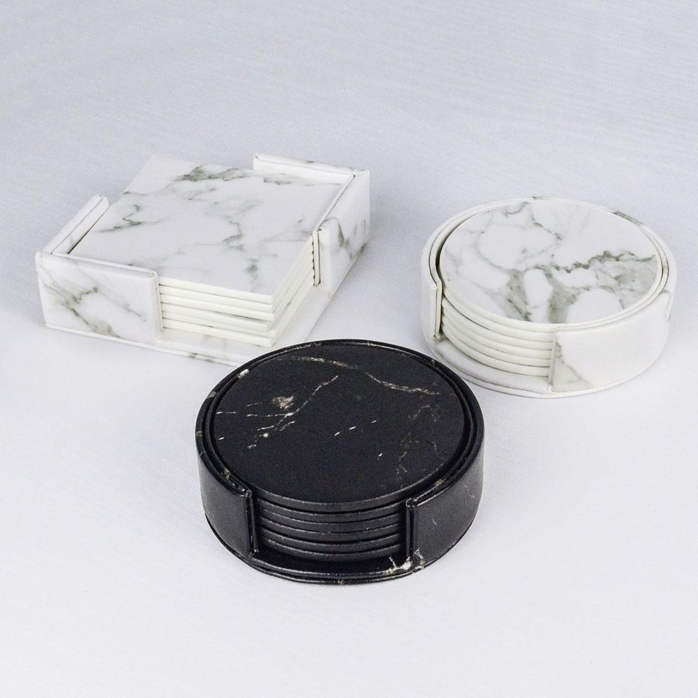Coastline Vegan Leather Coaster Set – Marble Look – Stylish Surface Protection