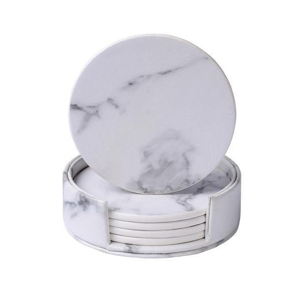 Coastline Vegan Leather Coaster Set – Marble Look – Stylish Surface Protection