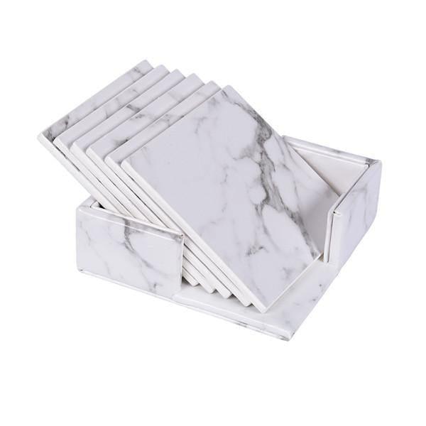 Coastline Vegan Leather Coaster Set – Marble Look – Stylish Surface Protection