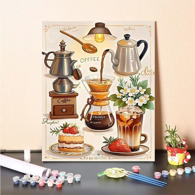 Coffee-Themed Paint by Numbers Canvas Art Kit