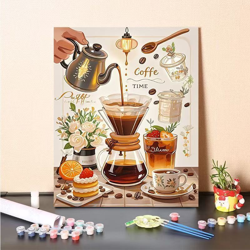 Coffee-Themed Paint by Numbers Canvas Art Kit