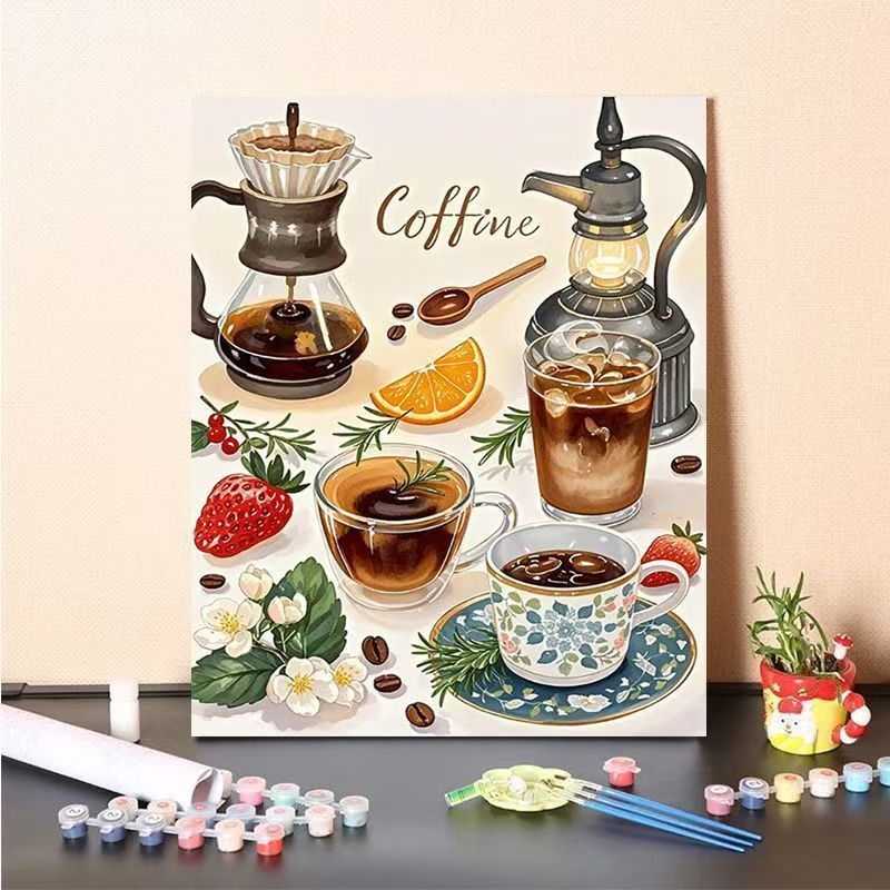 Coffee-Themed Paint by Numbers Canvas Art Kit