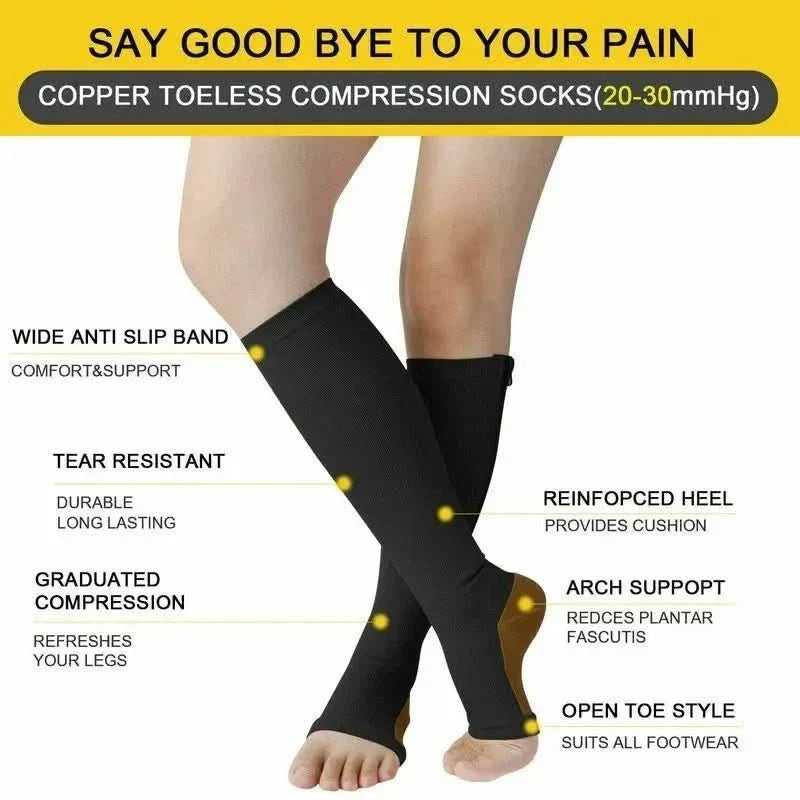 Compression Socks with Zipper for Support and Relief
