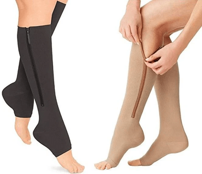 Compression stockings with zipper for improved circulation
