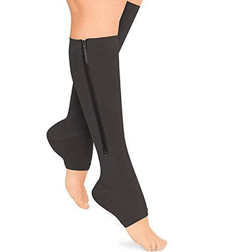 Compression stockings with zipper for improved circulation