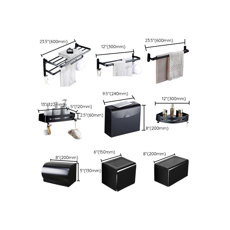 Contemporary 8-Piece Bathroom Accessory Set – Matte Black Shelf, Paper Holder & Towel Hook