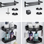 Contemporary 8-Piece Bathroom Accessory Set – Matte Black Shelf, Paper Holder & Towel Hook