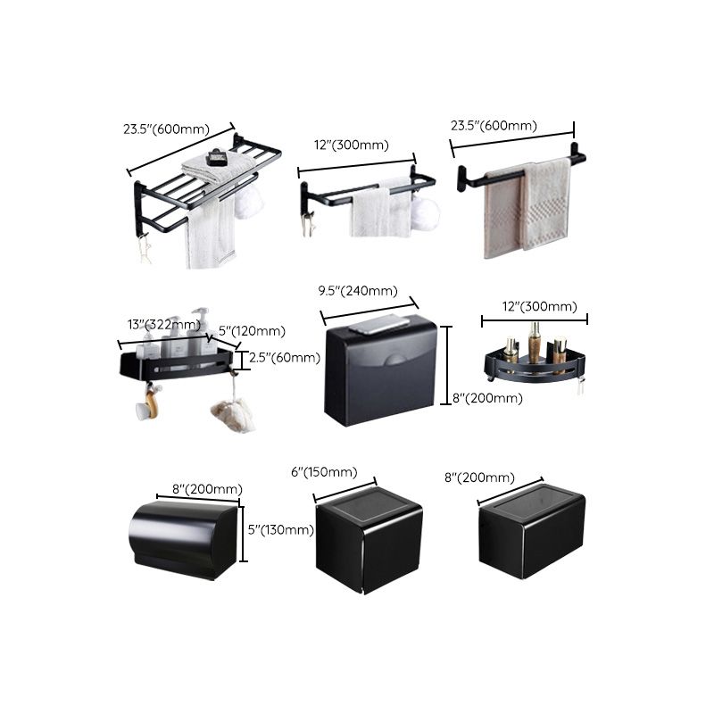 Contemporary 8-Piece Bathroom Accessory Set – Matte Black Shelf, Paper Holder & Towel Hook