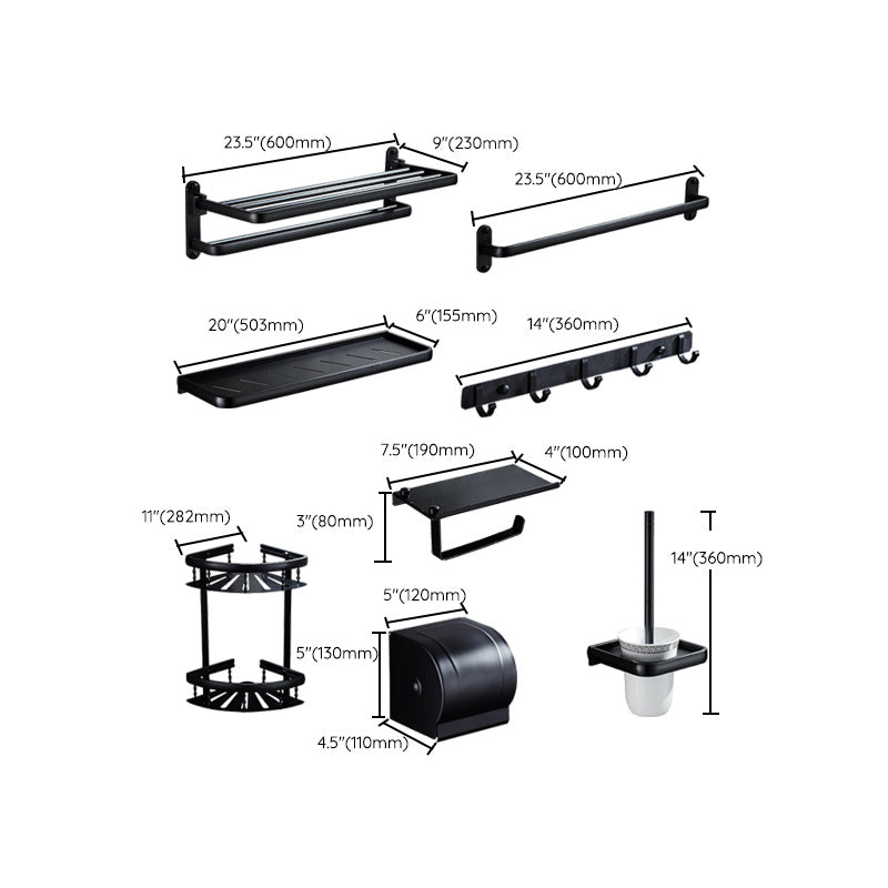 Contemporary 8-Piece Bathroom Accessory Set – Matte Black Shelf, Paper Holder & Towel Hook