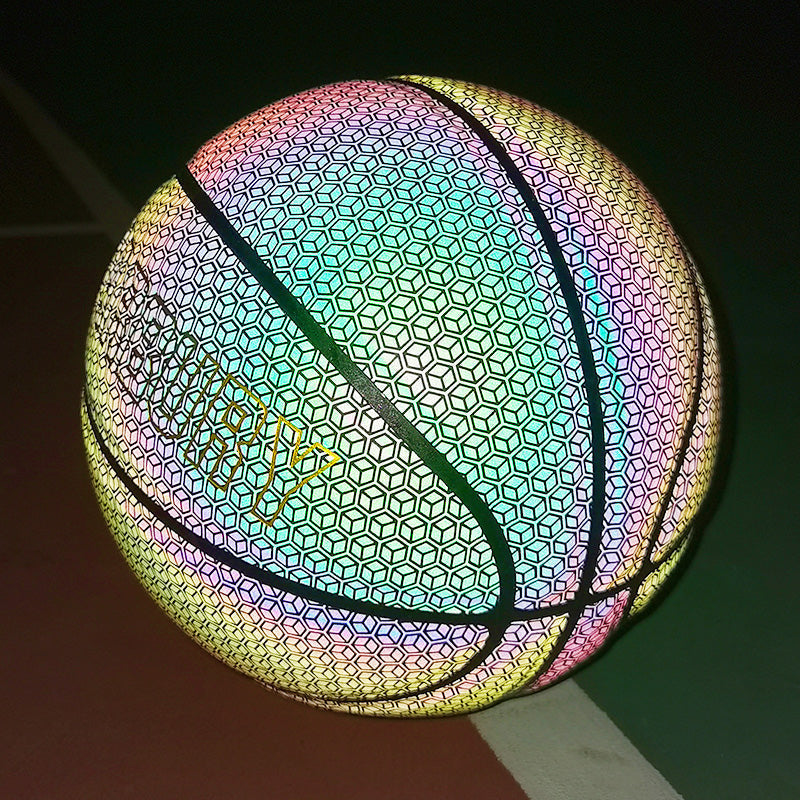Cool luminous basketball with standard size, soft leather and moderate bounce