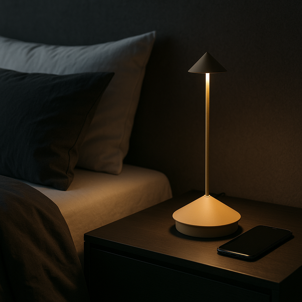 Cordless Rechargeable Table Lamp in Aluminium | Touch Dimmer, 4 Colours | Warm White LED, Indoor and Outdoor Use