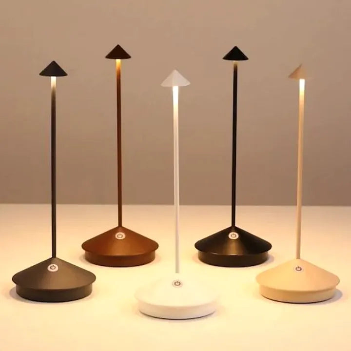 Cordless Rechargeable Table Lamp in Aluminium | Touch Dimmer, 4 Colours | Warm White LED, Indoor and Outdoor Use