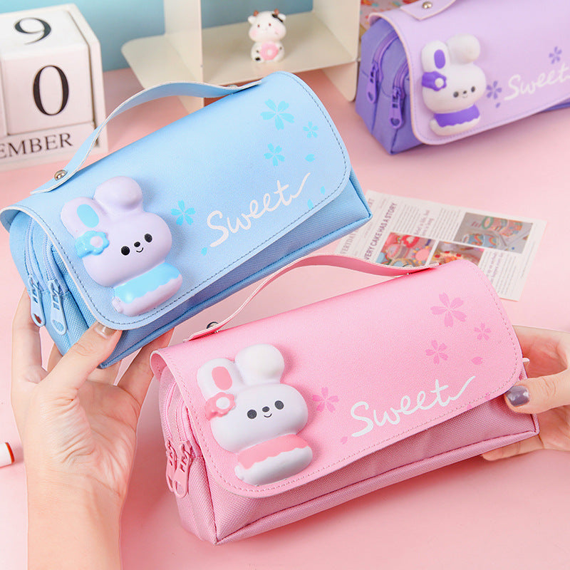 Creative Pencil Case with Bunny Appliqué
