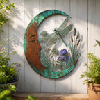 Crescent Moon Metal Wall Art with Garden Scene