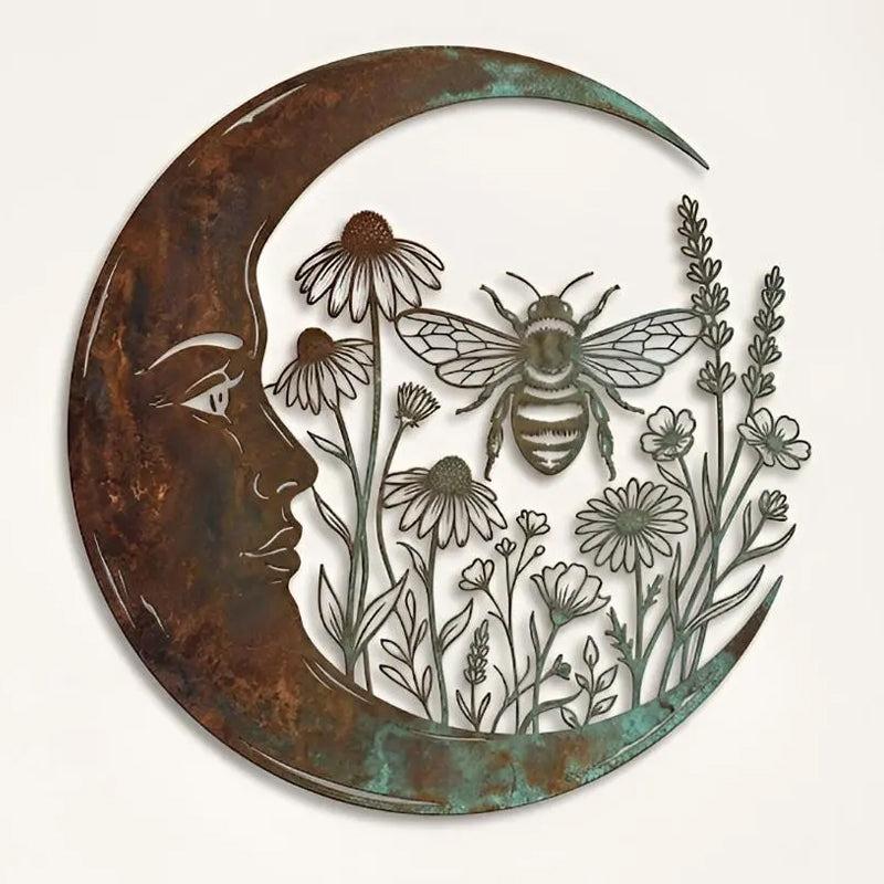 Crescent Moon Metal Wall Art with Garden Scene