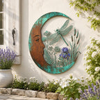 Crescent Moon Metal Wall Art with Garden Scene