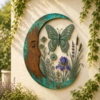 Crescent Moon Metal Wall Art with Garden Scene