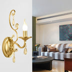 Curved Arm Wall Light Contemporary Crystal 1/2-Light with Brass Finish