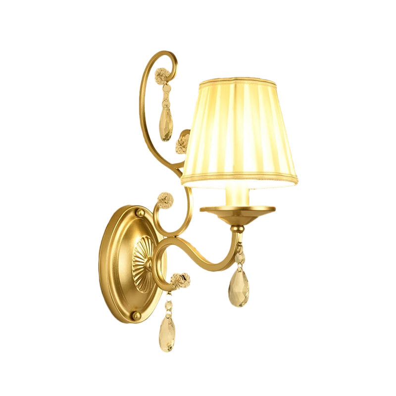 Curved Arm Wall Light Contemporary Crystal 1/2-Light with Brass Finish