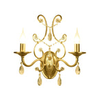 Curved Arm Wall Light Contemporary Crystal 1/2-Light with Brass Finish