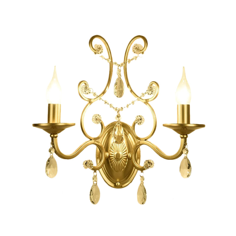 Curved Arm Wall Light Contemporary Crystal 1/2-Light with Brass Finish